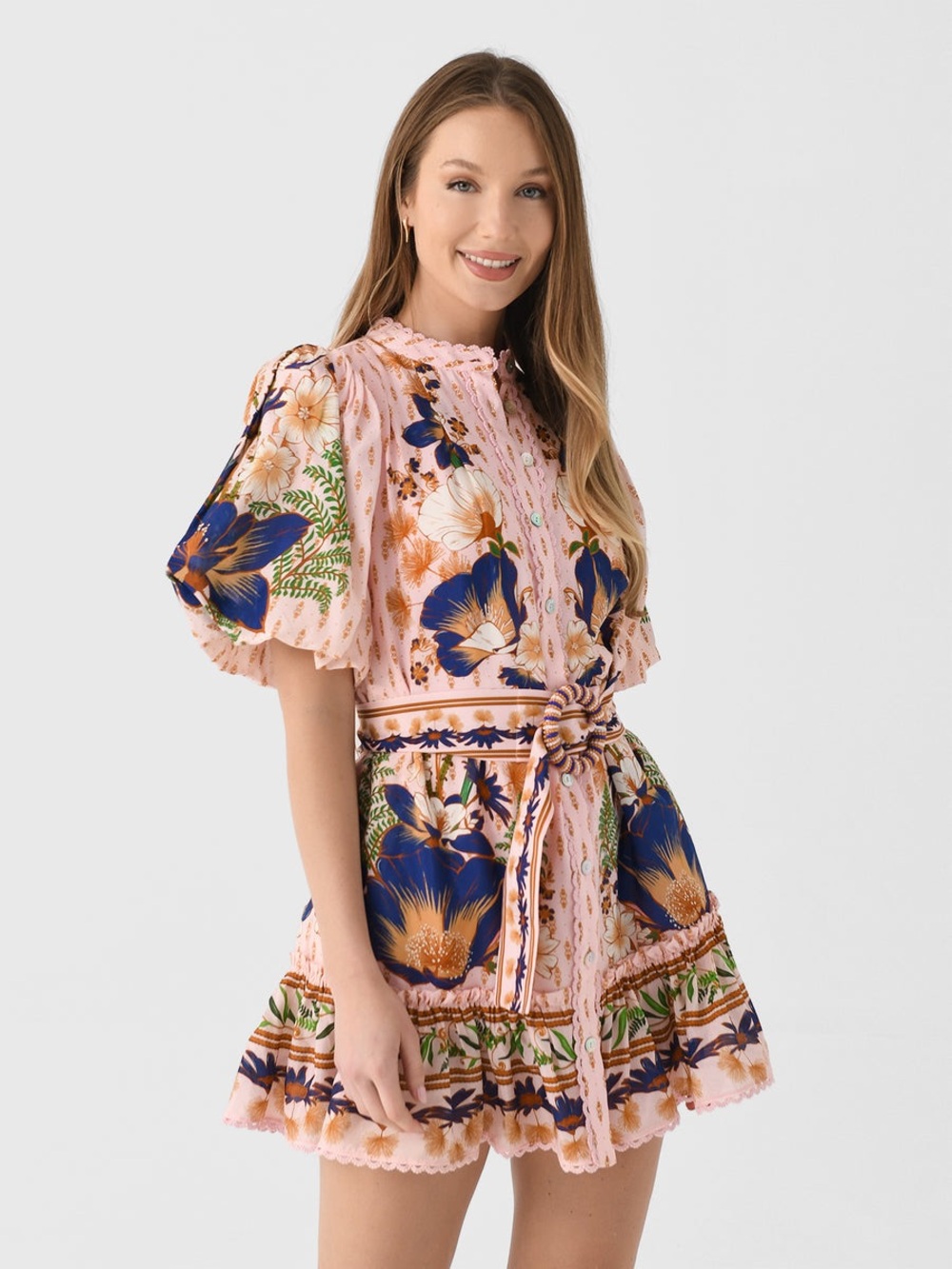 new Farm Rio the dream garden mini dress in pink floral print - Picture 3 of 11